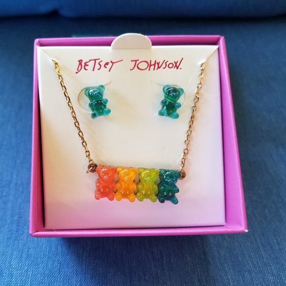 🧸💜💚Betsey Johnson Colorful Gummy Bear Necklace & Earrings - NWT&B💚💜🧸 - Picture 3 of 5